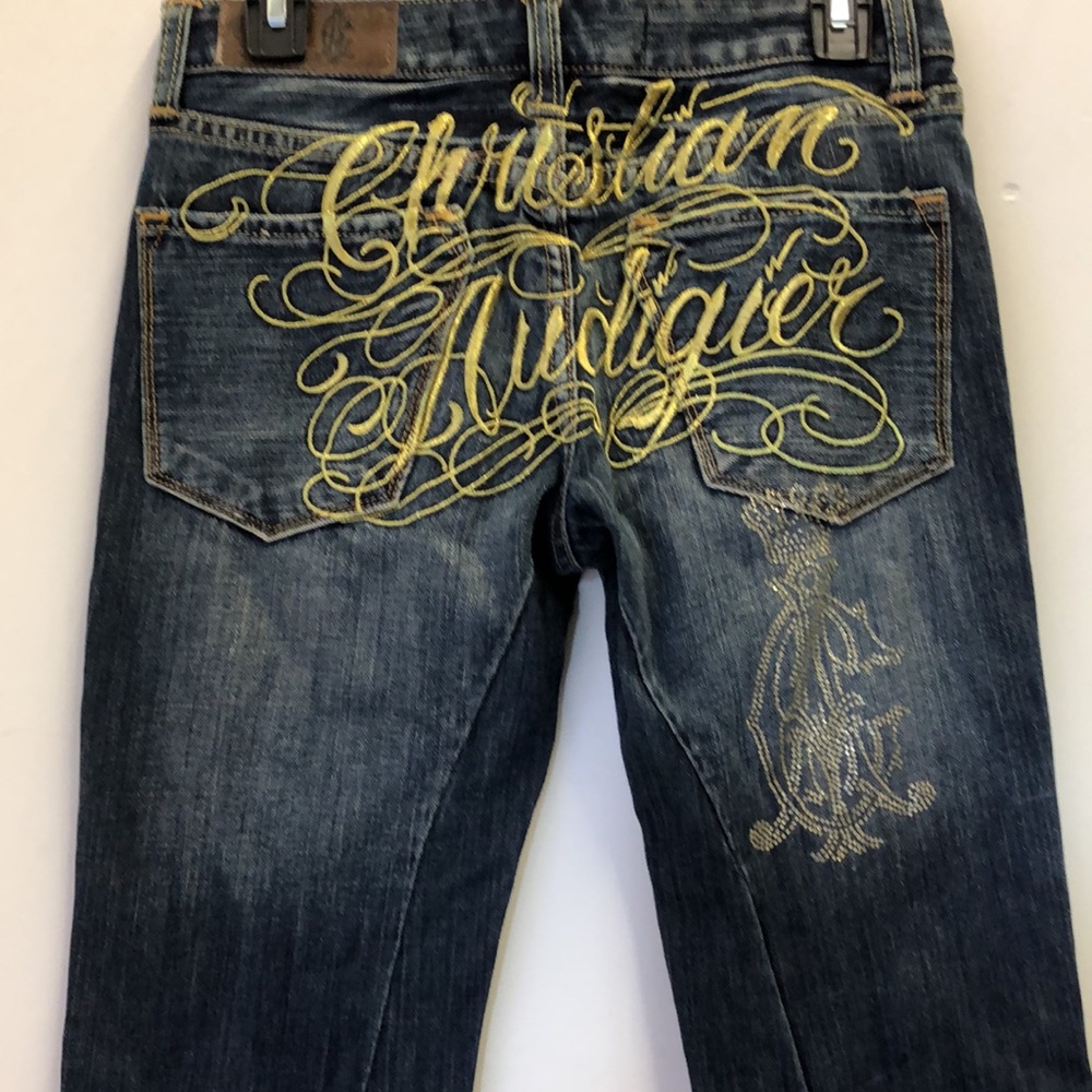 NWOT Christian Audigier Gold Embroidered Jeans